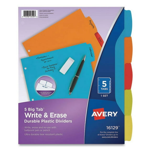 Big Tab Write And Erase Durable Plastic Dividers, 5-Tab, Letter, Assorted, 1 Set | Bundle of 2 Each