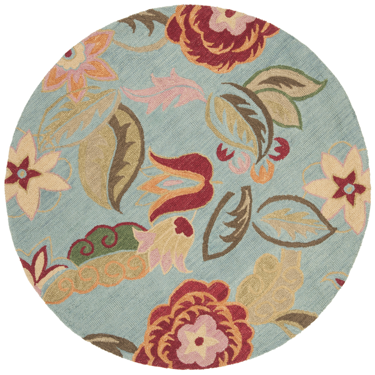 SAFAVIEH Blossom Mia Floral Flowers Wool Area Rug, Blue/Multi, 6' x 6' Square