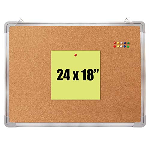 Cork Board Set Bulletin Corkboard 24 x 18 inch Framed with 10 Thumb