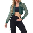 thumbnail image 1 of Chaqueta Bomber Crop INSPIRE CHIC para mujer, chaquetas ligeras de manga larga de malla transparente L Verde, 1 of 6