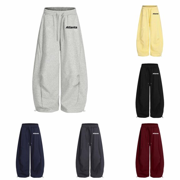 JAJAHO Girls Baggy Sweatpants Atlanta Letter Print Casual Drawstring Kids Tapered Athletic Jogger Pants 5-15Y