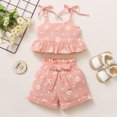 thumbnail image 4 of Vedolay Girls Short Outfits Sets Little Girl Outfits Off Shoulder Ruffles Prints T Shirt Tops and Shorts Set,Pink 12-18 Months, 4 of 5