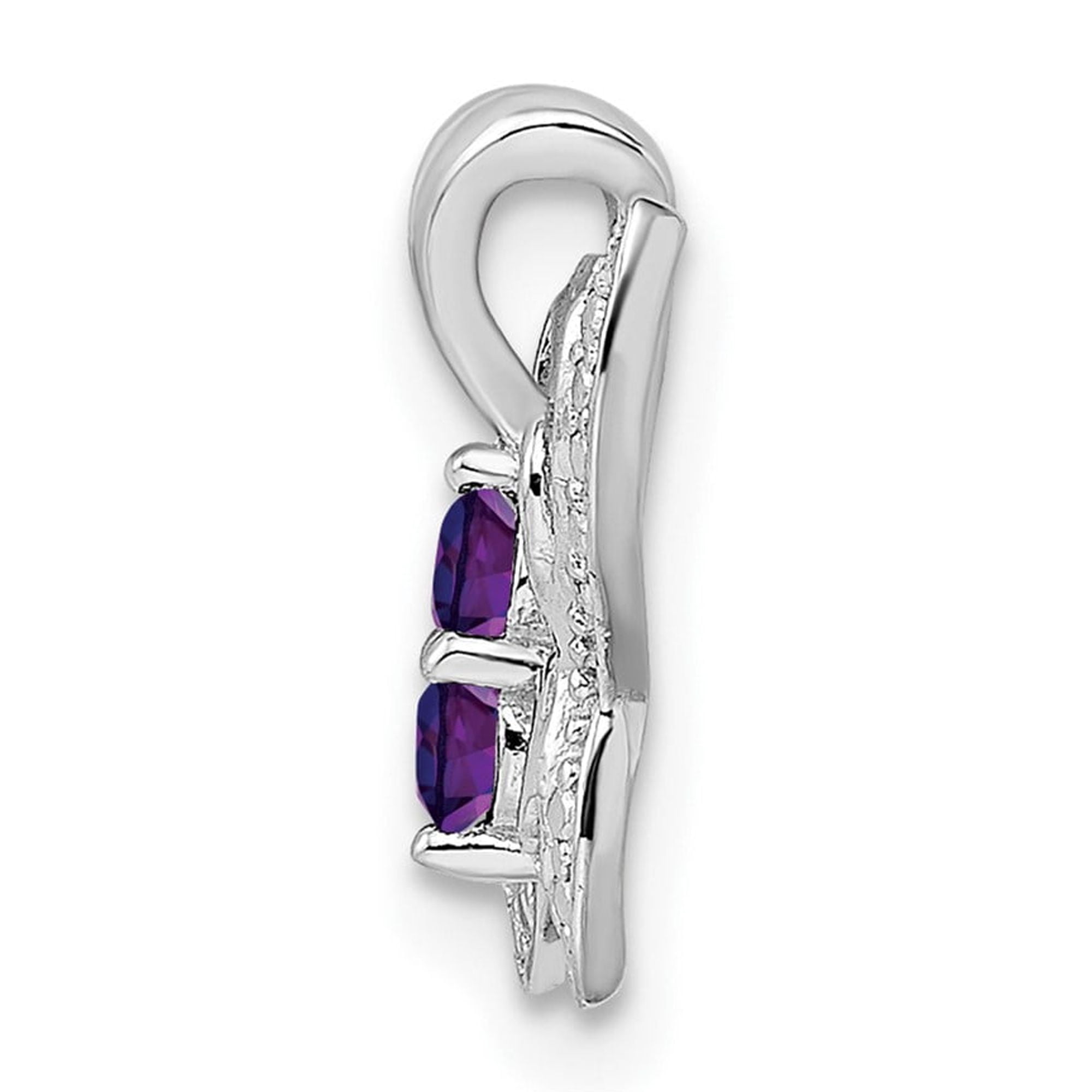 925 Sterling Silver Butterfly Pendant Charm with Amethyst and Diamond, Filigree Design