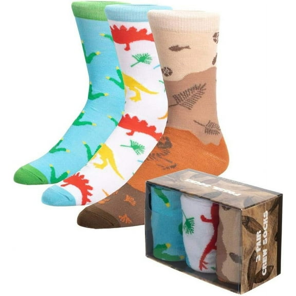 Dinosaur Paleontologist Mens' Fossil 3 Pair Crew Box Set