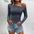 thumbnail image 6 of XRoczxe Women Off Shoulder Long Sleeve Top Ruched Slim Fit Solid Blouse Soft Stretch Casual Shirt, Can Be Worn Alone or Layered, 6 of 6