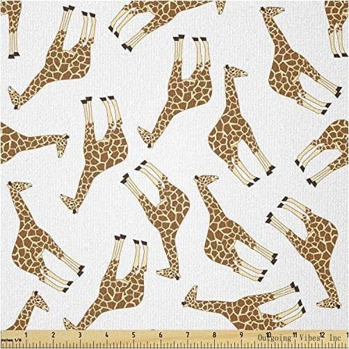 Savannah Fabric By The Yard, Simplistic Illustration Giraffe Animal Upside Down Messy