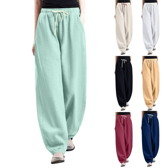 ZZwxWA Sweatpants for Womens Cotton Linen Lightweight Harem Pants Baggy Tapered Jogger Pants Comfy Casual Beach Trousers