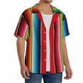 thumbnail image 4 of Xecao offers the Mexican Serape Blanket Stripes for Men's Casual Short-sleeved Shirt, a button-up collared shirt with a pocket, perfect for beach vacations and yacht travel in the XX-Large size., 4 of 7