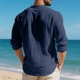 thumbnail image 4 of Mens Linen Tops V Neck Long Sleeve Solid Color Loose Tshirts Beach Travel Tees Casual T-shirts for Men (L, Navy), 4 of 6