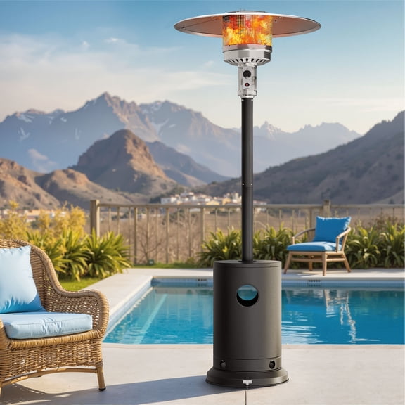 Patio Heater for Outdoor Use, 50,000BTU Propane Heater with Wheels and Adjustable Thermostat, Heavy Duty Stainless Steel Patio Heater, Freestanding Heater for Backyard, Deck, Garden, Silver Gray