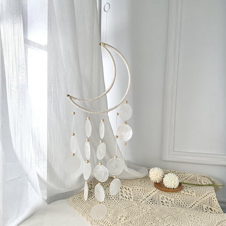 Shell Wind Chimes Decorative Mobiles Sympathy Memorial Hanging Chime Windchimes for Balcony Patio Yard Garden Decoration Moon