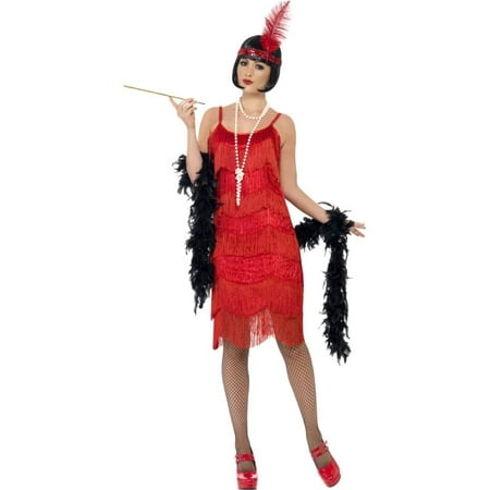 Shimmy Flapper Costume Beaded Dress Adult: Red