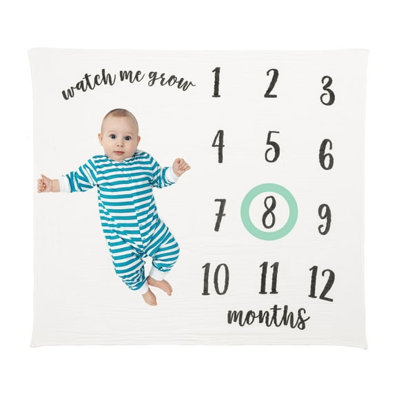 Little Pear By Pearhead Baby Milestone Blanket, Gender-Neutral Monthly Growth Chart, Black & White