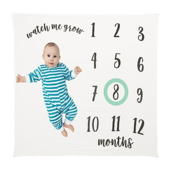 Little Pear Baby Milestone Marker Blanket, Gender-Neutral Baby Monthly Growth Chart, Black & White