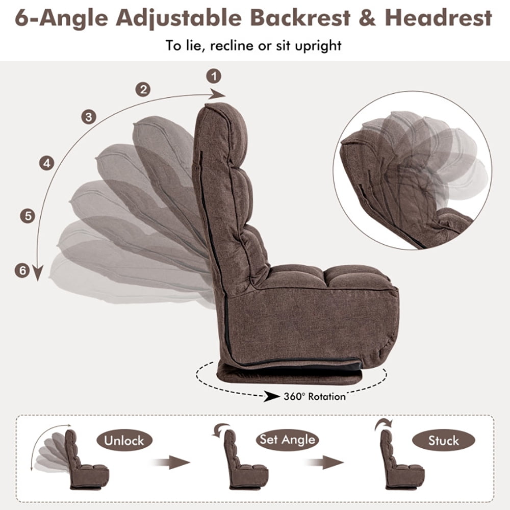Finihen Swivel Folding Lazy Sofa Chair, Floor Chair, 360-Degree Swivel Folding Floor Chair with 6 Adjustable Positions, for Living Room, Bedroom, for Gaming, Reading, Coffee