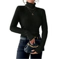 thumbnail image 2 of Long Sleeve T-Shirt for Women Ribbed Knit Turtleneck Slim Fit Sweater Top, Stretchy Casual Pullover for Fall Winter, 2 of 5