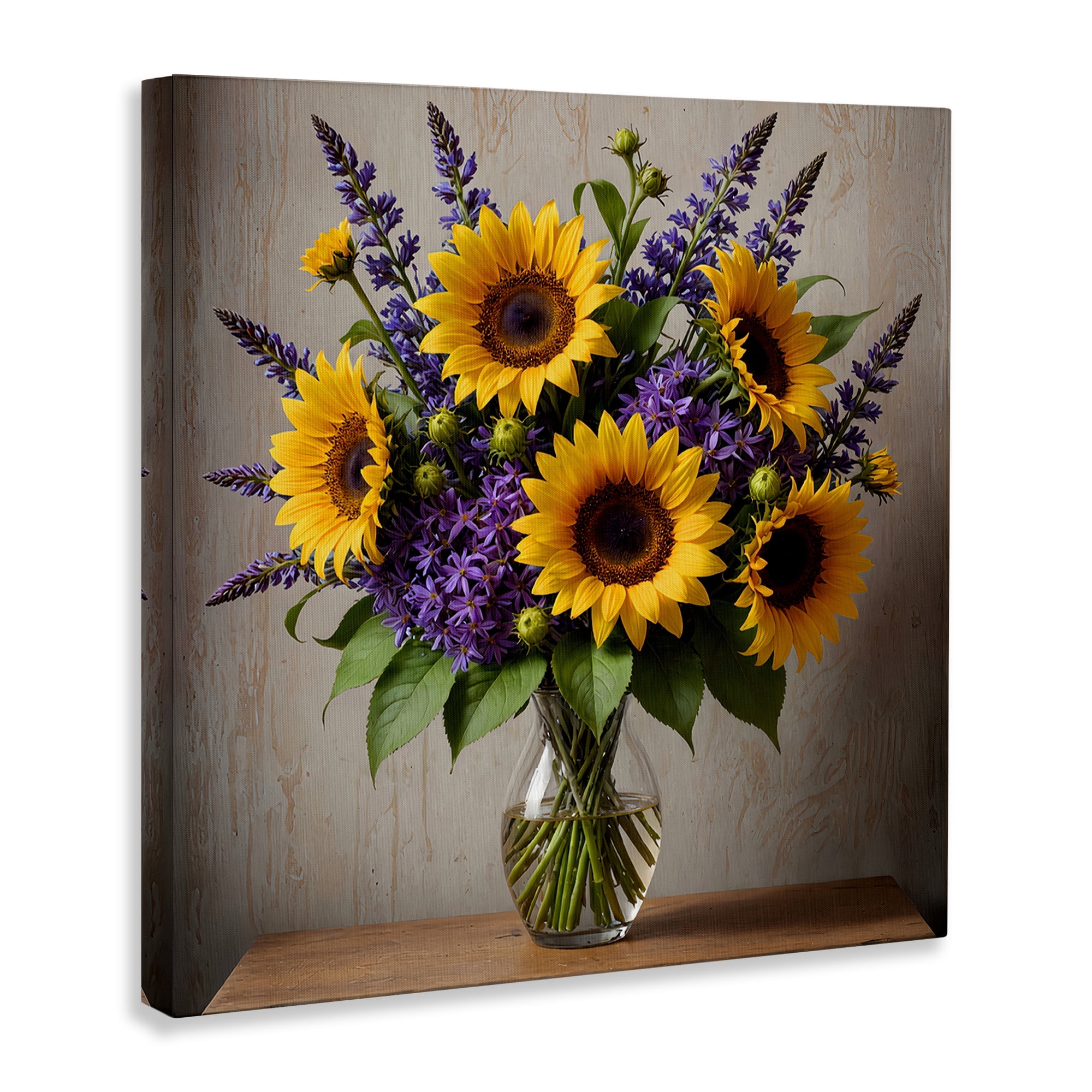 Stupell Industries Sunflower & Lavender Bouquet Plants & Flowers Painting Wrapped Canvas Art Print Wall Art, 24 x 24