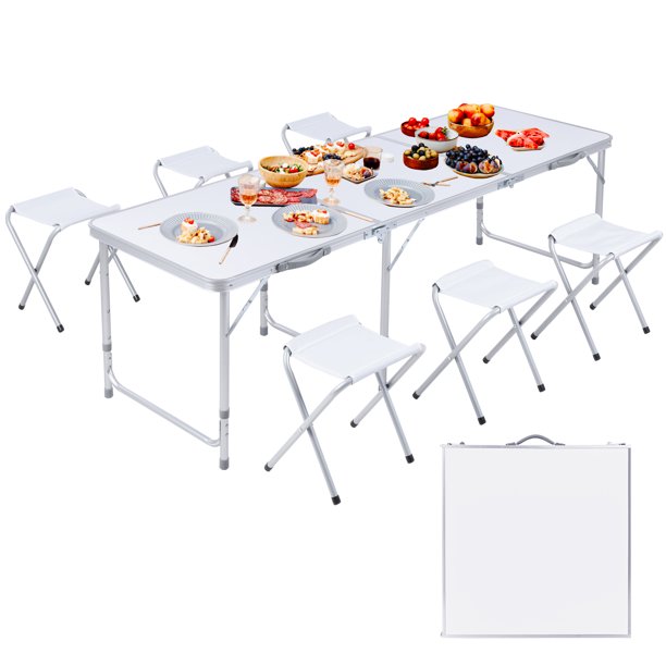 HOMFY Aluminum Folding Table, 6' Portable Picnic Camping Table w/ 6