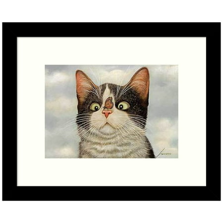 UPC 032231773736 product image for Amanti Art Hugo Hege Cat and Butterfly Wood Framed Wall Art Print | upcitemdb.com