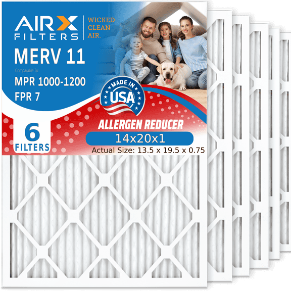 14x20x1 Air Filter MERV 11 Comparable to MPR 1000, MPR 1200 & FPR 7 Electrostatic Pleated Air Conditioner Filter 6 Pack HVAC Premium USA Made 14x20x1 Furnace Filters by AIRX FILTERS WICKED CLEAN AIR.