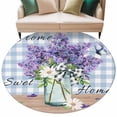 thumbnail image 2 of Round Area Rug 6 Ft, Purple Lavender Washable Non-Slip Circle Carpet for Living Room/Bedroom, Spring Daisy Butterfly Plants Watercolor Blue Low-Profile Indoor Mats Collection Rugs for Residential, 2 of 7
