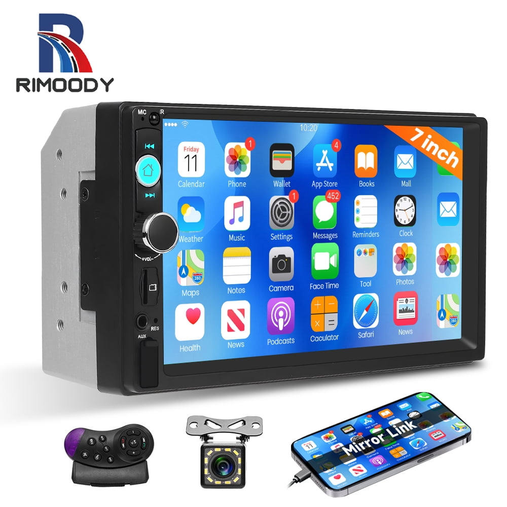 Rimoody Double Din Car Stereo with Mirror Link, 7 Inch Touch Screen Radio with Bluetooth/EQ/SWC+Backup Camera