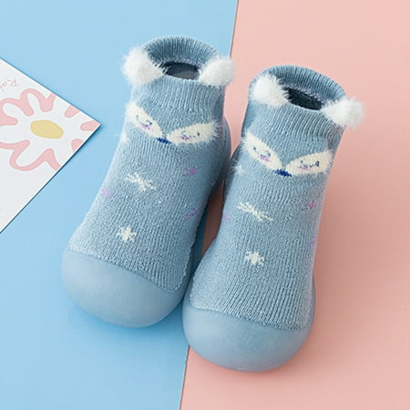 

Boys Girls Animal Cartoon Socks Shoes Toddler Fleece WarmThe Floor Socks Non Slip Prewalker Shoes