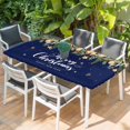 thumbnail image 2 of Navy Blue Christmas Table Cloths for 3 Foot Rectangle Tables, Xmas Botanical Ball Bell Patio Waterproof Elastic Fitted Tablecloths, Washable Rectangular Table Cover for Camping, 2 of 8