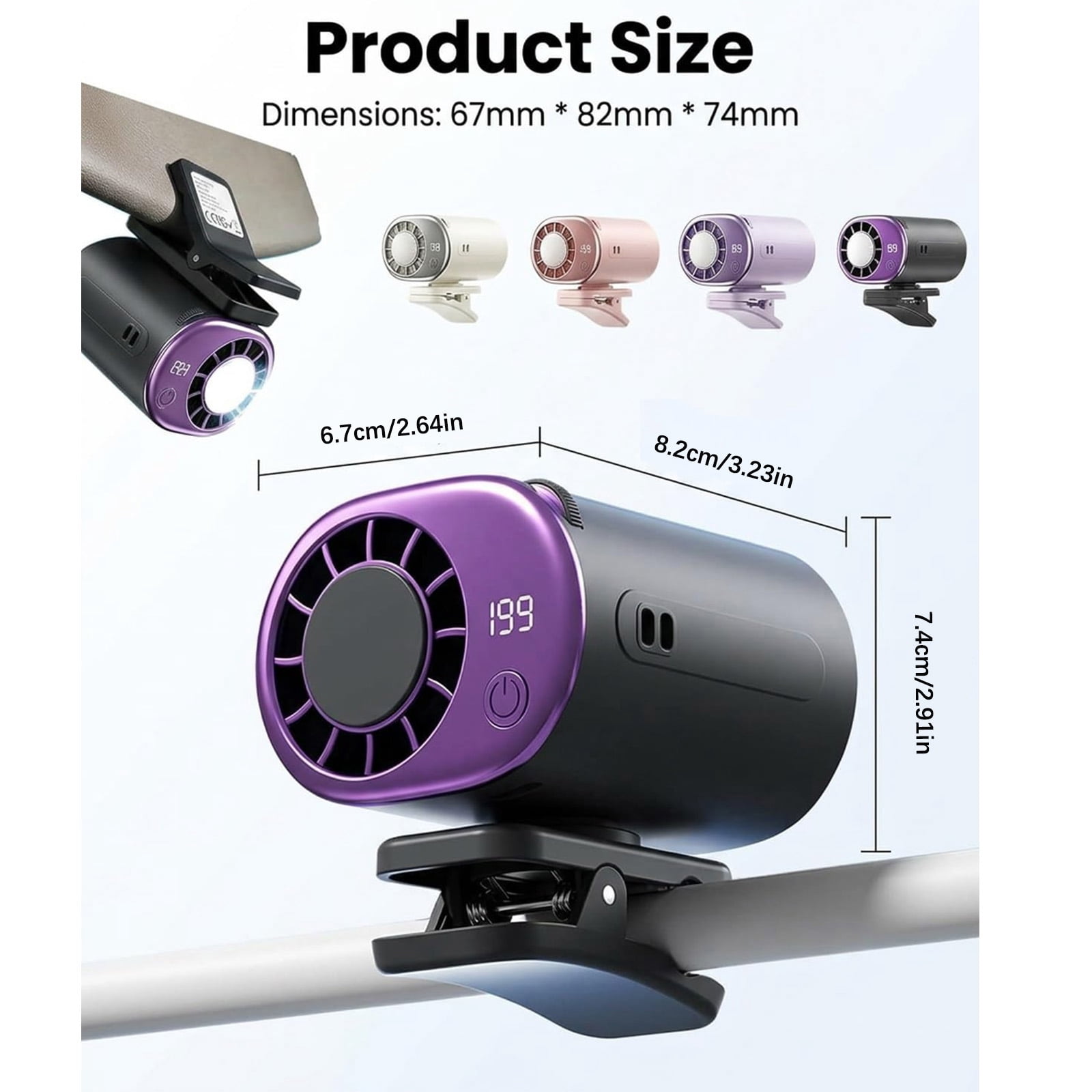 2026 Car Clip on Air Conditioner Fan with LED Display, Portable Mini Cooling System for Auto Vehicle, USB Rechargeable Battery Powered Gadget, 360° Rotation Adjustable 199 Speeds Truck Tent (Gray)