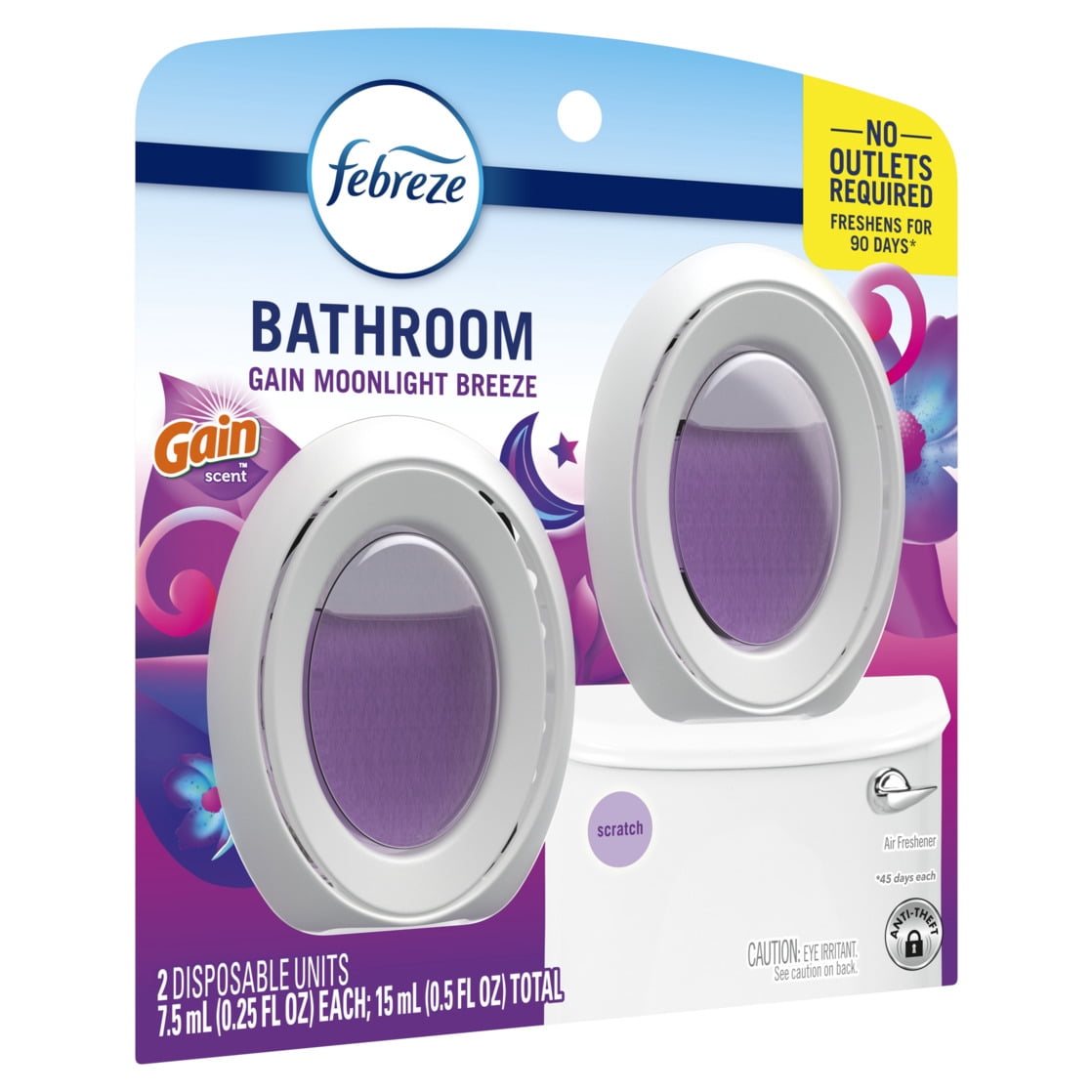 (3 pack) Febreze Bathroom Air Freshener, Gain Moonlight Breeze Scent, 2 Count, Odor-Fighting