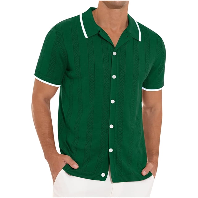 pstuiky Camisas de manga corta para hombre, Blusa informal de punto con cuello vuelto, manga corta y color liso para hombre camisas casuales para hombre xxxl