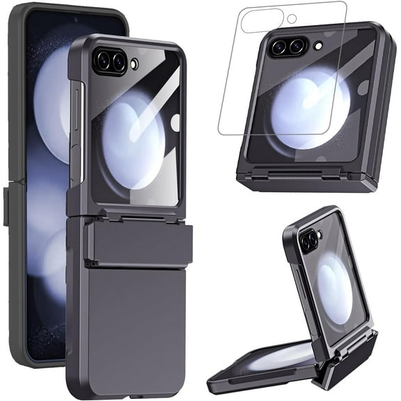 for Samsung Galaxy Z Flip 5 Slim Case, [Integrated Screen Protector] One-Piece Z Flip 5 Phone Case with Hinge Protection All-Inclusive Scratch-Resistant Z Flip 5 5g Phone Case Black