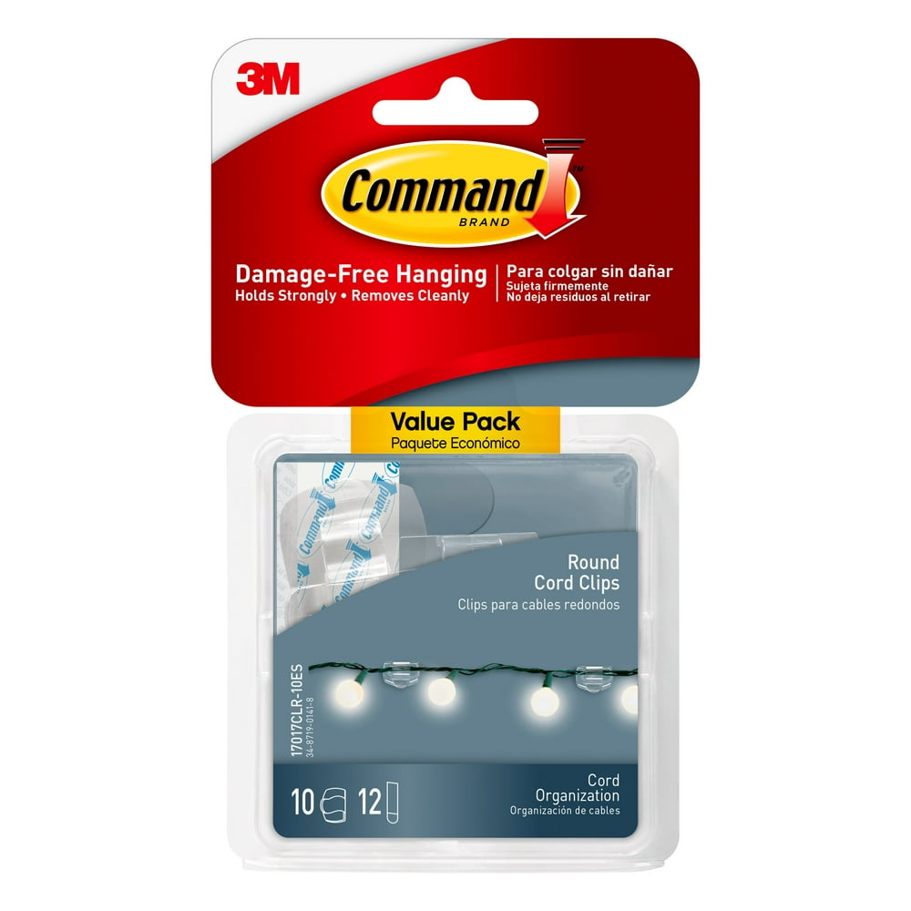Command Clear Round Cord Clips, 10 Clips, 12 Strips Per Pack