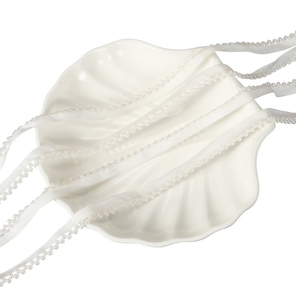 Uxcell 5 Yards Faux Pearl Lace Ribbon, 3mm Pearl Fringe Applique Pearl Beaded Trim Bridal Embellishments for Sewing Wedding Party Dress Fabric DIY Craft Decoration, White