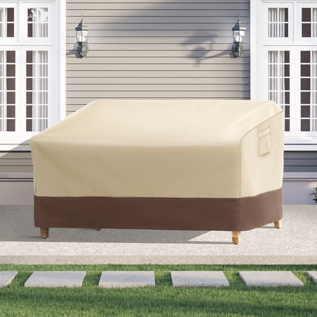 Sonerlic 2 Sizes Waterproof and Heavy Duty Outdoor Sofa Furniture Cover with Fixed by Elastic Hem Cord,Khaki&Brown