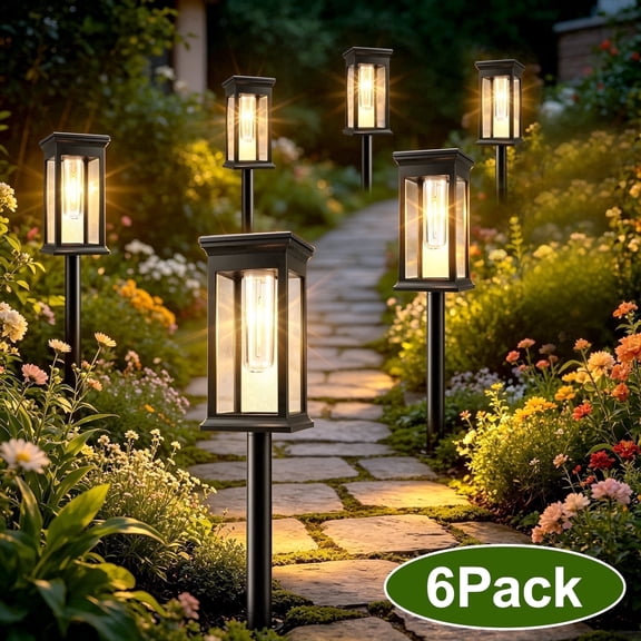 Kidsjoy 6 Pack Solar Decorative Pathway Lights, Warm White Solar Lights Outdoor Waterproof, Auto On/Off 12H Landscape Lighting for Yard Lawn, 23.9 in