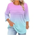 thumbnail image 2 of EchfiProm Womens 3/4 Sleeve Tops Plus Size Shirts Crew Neck Tunic Blouse Watermelon Red Gradient for Women Pleated, 2 of 5