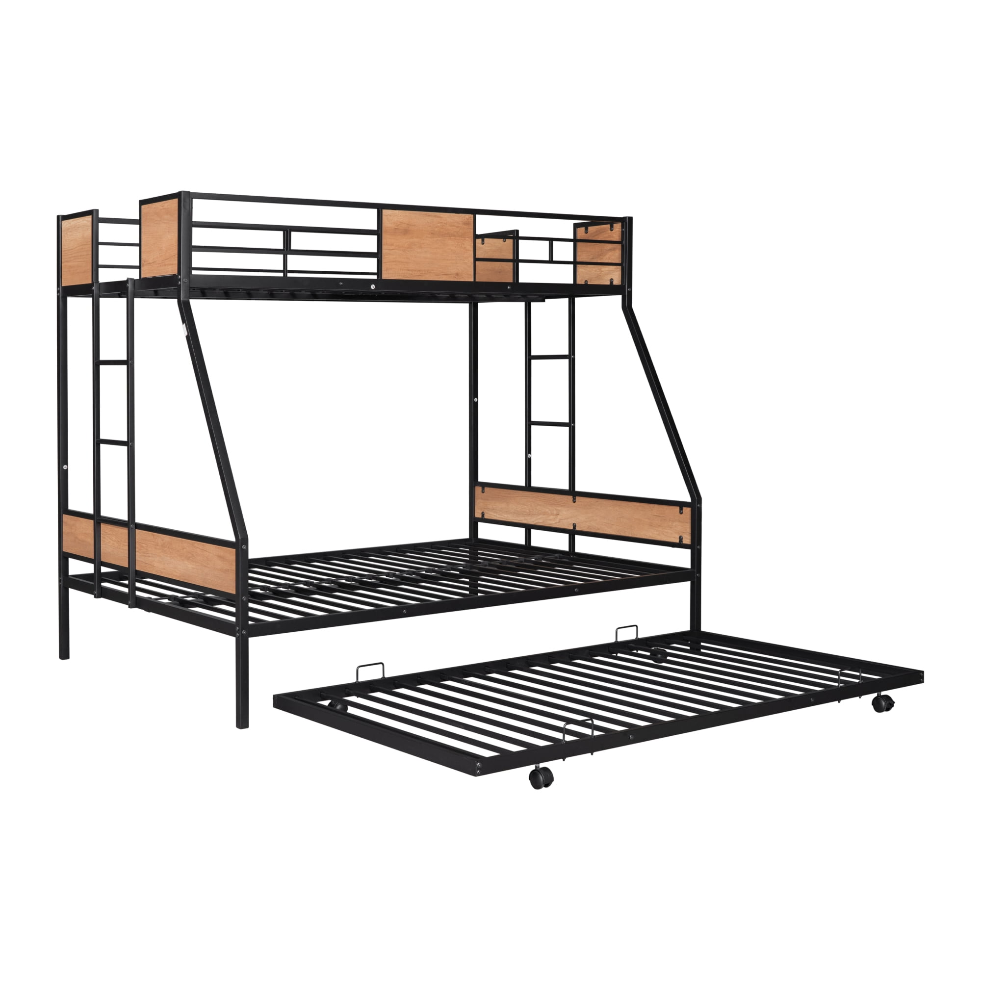 Metal Twin Over Full Bunk Beds with Trundle Bed,Twin Bunk Beds for Kids Adults Teens,Heavy-duty Metal Bunk Bed for Three with Safety Guard Rail and Ladders,Space-Saving Bunk Bed for Boys, Girls, Kids