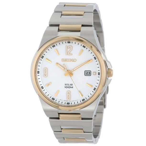 Seiko Men's SNE210 Solar Classic Sport White Dial Two Tone Steel Dress