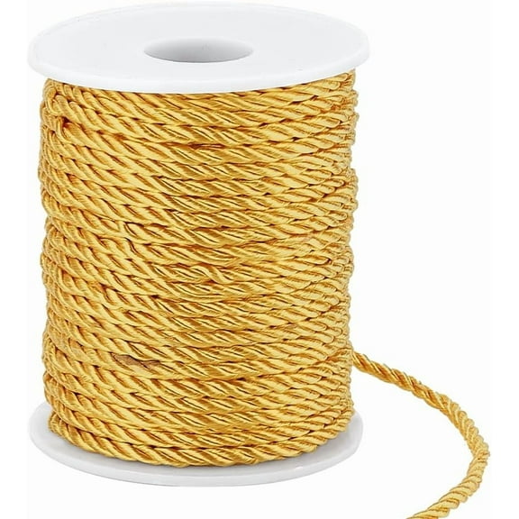 32 Yards Yellow Twisted Cord Trim 3-Ply 3mm Polyester Silk Cord Rope Ribbon Honor Cords Decorative Rope for Crafts Home Decor Costumes Christmas Bag Drawstrings Graduation diy