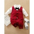 thumbnail image 3 of WIBACKER 0-18M Newborn Baby Boys Gentleman Romper Infant One Piece Long Sleeve Bowtie Outfit Formal Wear Tuxedo Suit, 3 of 9
