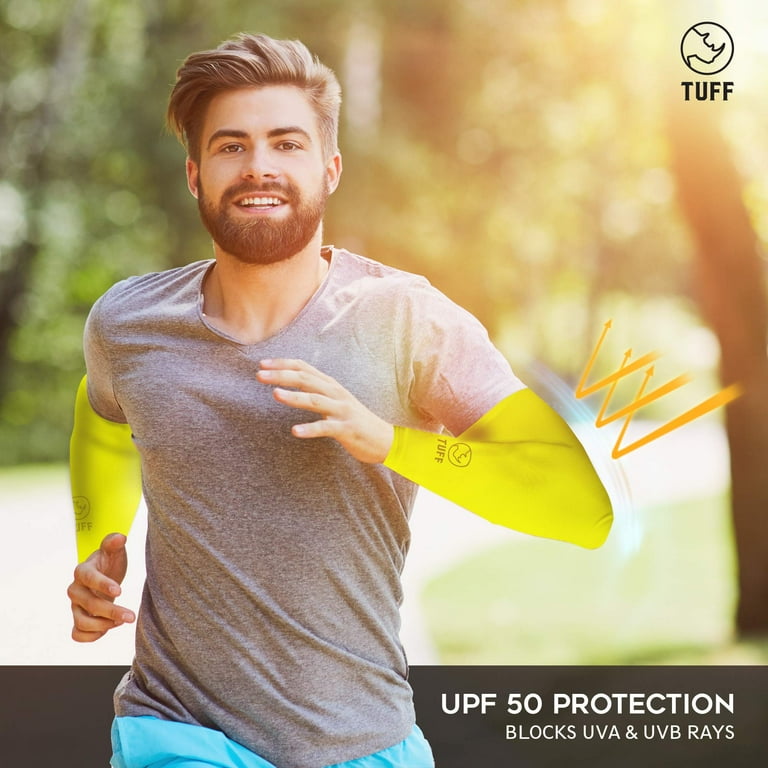 TUFF Arm Sleeves for Men Women -Tattoo Cover up Sleeves to Cover Arms, Sun  Protection - Perfect for Cycling Golf Running Driving (Yellow HI VIS) 