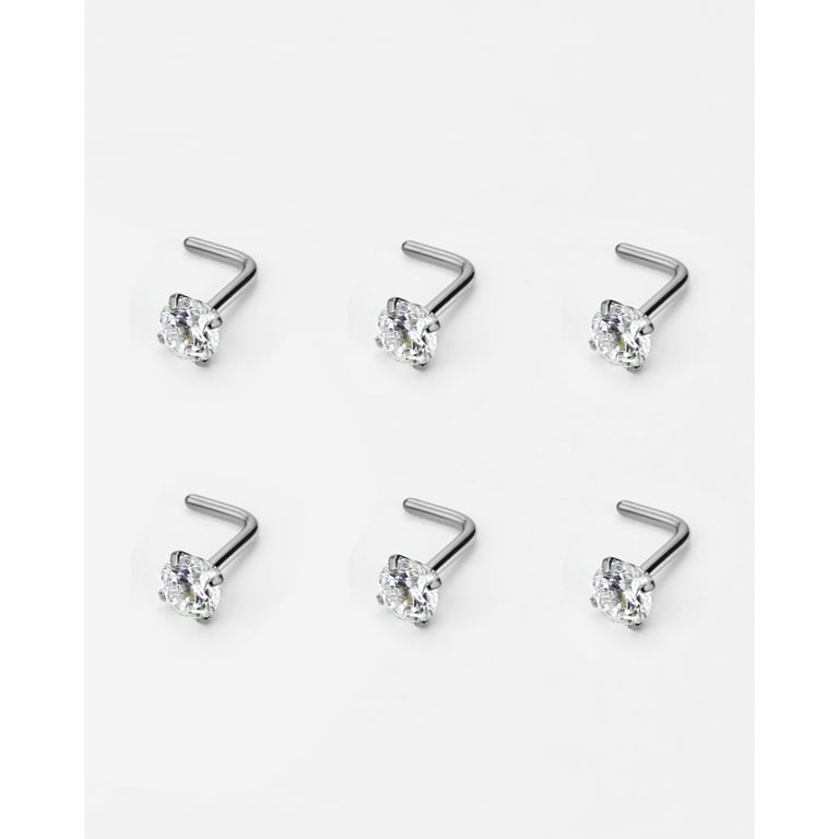 6pcs 18g 4mm Nose Rings Studs for Women L Bend Nose Studs Surgical Steel CZ  Nose Stud Silver L Shaped Nose Studs Nostril Piercing Jewelry 18 Gauge 