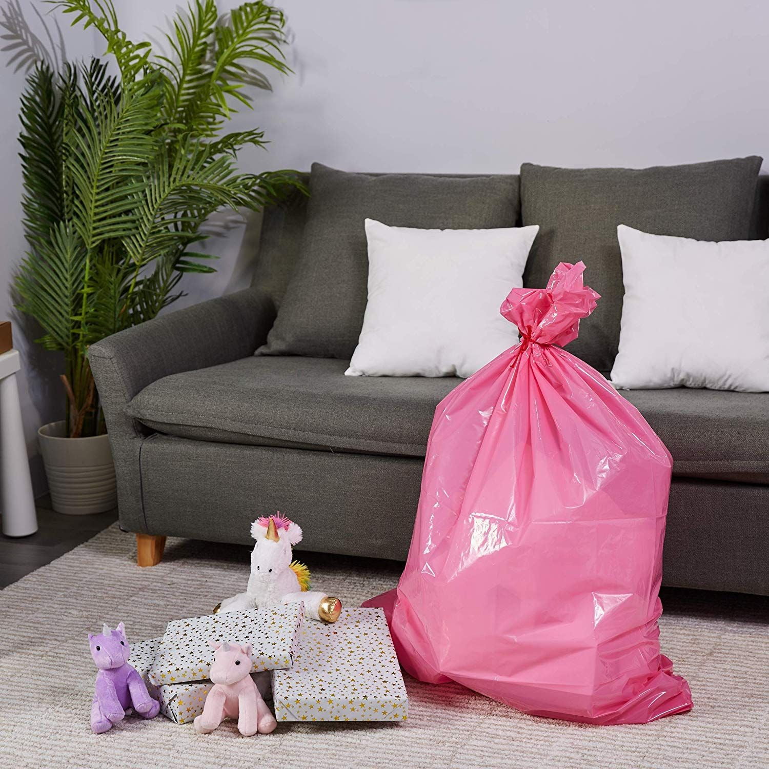 Pink Large Gift Bags - 6-Pack Jumbo Plastic Sack For Wrapping Oversized Gifts, 36 X 48 Inches ...