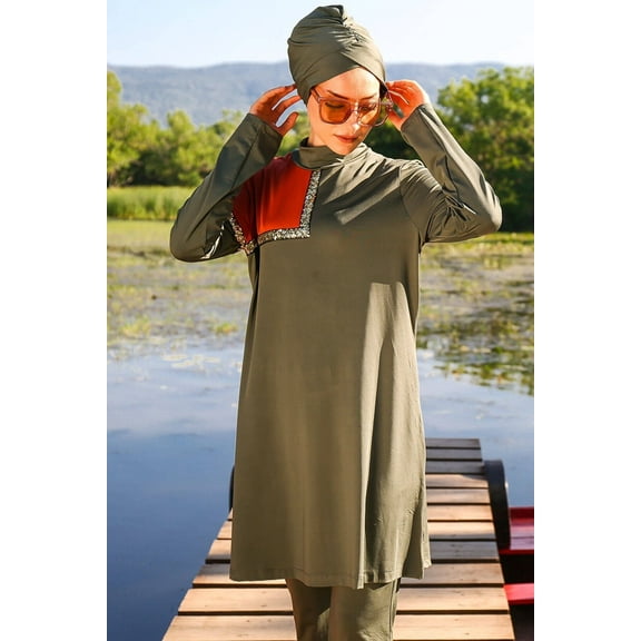 Lycra Khaki Burkini Modest Swimwear M2108 USA