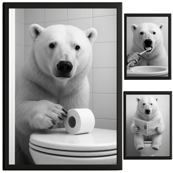 Polar Bear Bathroom Decor, Wall Art, Farmhouse Photo Picture Set, 3pk, 8.5x11, TheNameStore