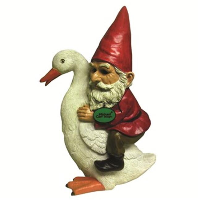 Gnome on Goose Resin Statue