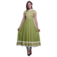 thumbnail image 1 of Bimba Robe Anarkali Vert Olive2 Aquarelle Col Mandarin Sans Manches Kurtis pour Femmes Imprimé Robe Maxi Moyen, 1 of 6