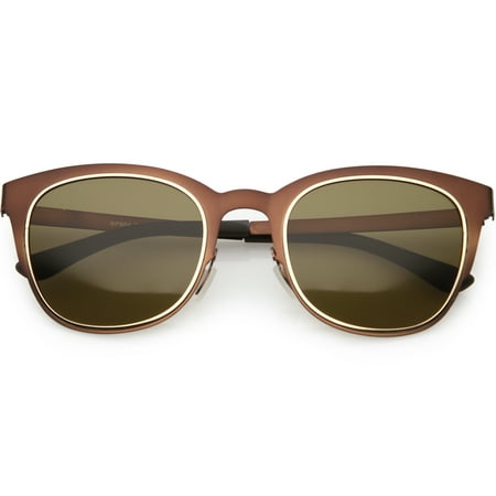 Classic Horn Rimmed Metal Square Sunglasses Polarized Lens 50mm (Bronze / Brown)