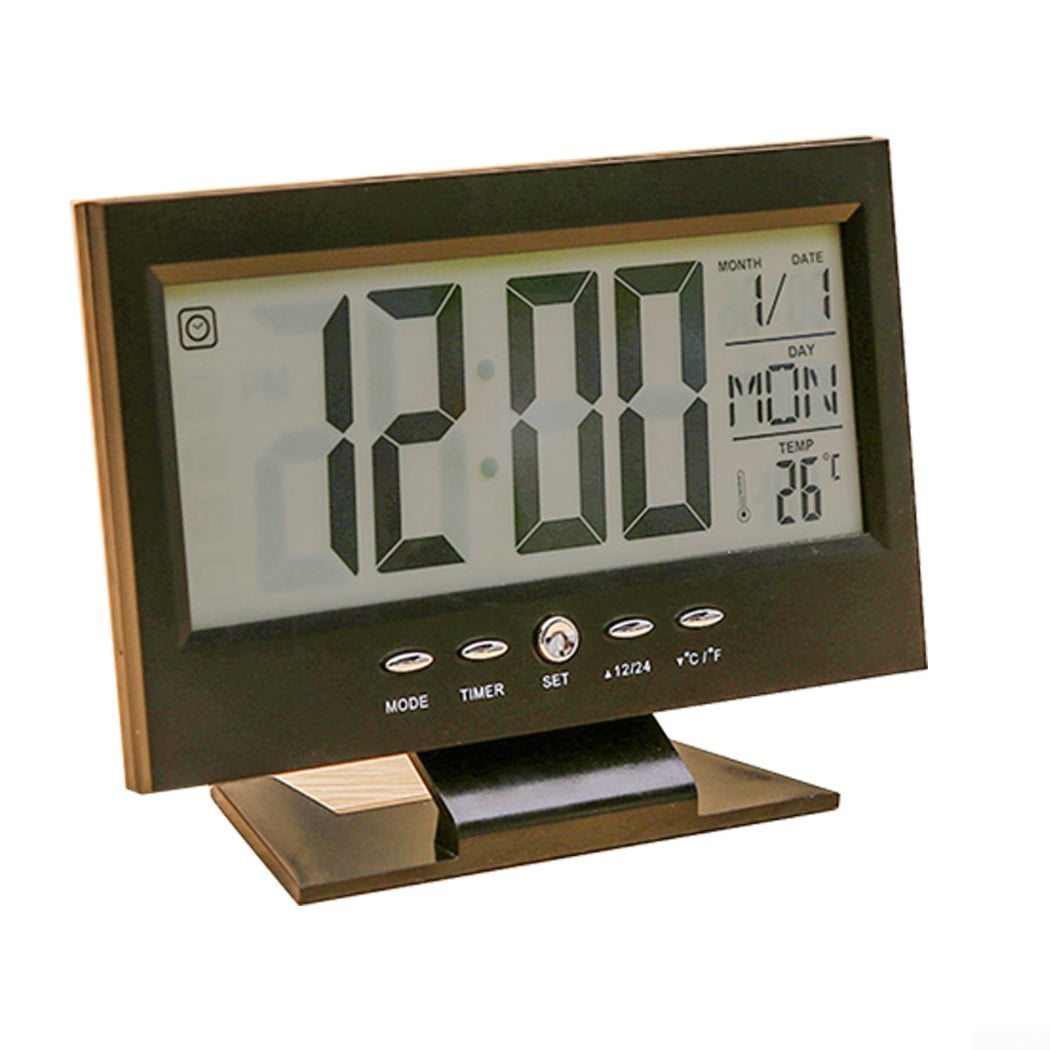 MINGYG Electric Desktop Clock Large LCD Screen Sound Control Backlight 